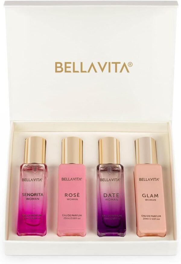 BellaVita Luxury Perfumes for Women Set (4x20ml) | Woman Perfume with DATE, SENORITA, GLAM & ROSE | Vanilla Perfume with Floral Sweet & Musk | Arabian Perfume for Women | Cologne & Perfume Gift Set - Image 2