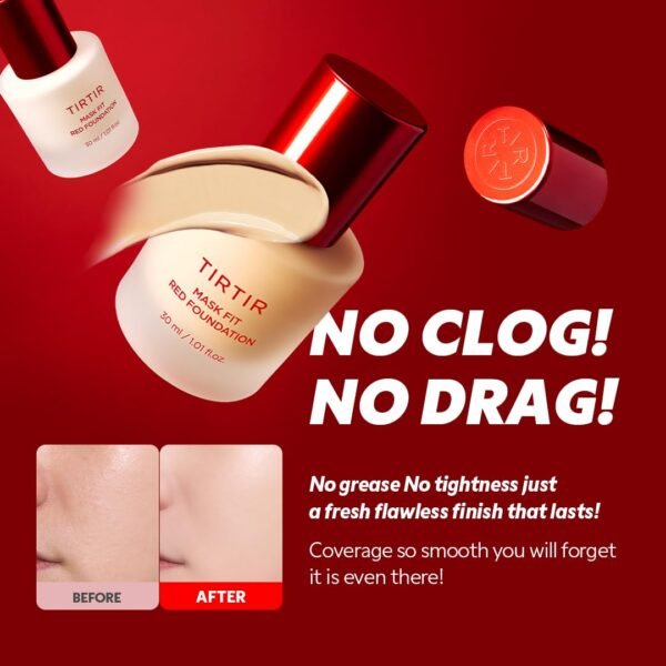 TIRTIR Mask Fit Red FoundationㅣLong Lasting Flawless Coverage, Energy Essence, Lightweight, Hydrating, Pore-Blurring, Breathable Satin Finish, Makeup, Radiant Skin, #23N Sand, 1.01 Fl Oz - Image 5