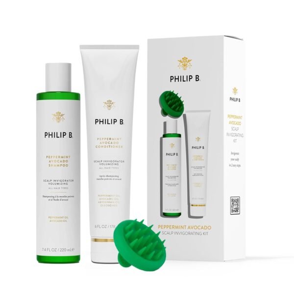 PHILIP B. Peppermint Avocado Scalp Invigorating Kit - Includes Shampoo (7.4 oz), Conditioner (6 oz) and Scalp Massager - Image 2