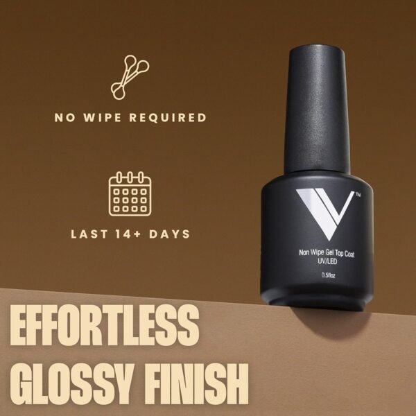 V Beauty Pure No Wipe Gel Top Coat - Long Lasting UV Top Coat Gel Nail Polish, Scratch and Stain Resistant, Durable, Non Yellowing, No Sticky Layer, Glossy - For Manicure & Pedicure - 15ml - Image 4