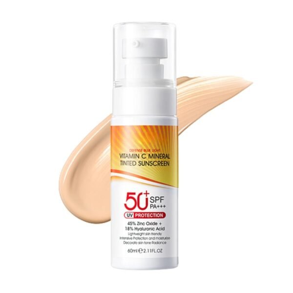 Tinted Mineral Sunscreen for Face - Tinted Moisturizer with SPF 50+ with Zinc Oxide - Face Sunscreen for Women Men - Fa ce Sun screen Lotion with Hyaluronic Acid & Vitamin C, Water & Sweat Proof - Image 2