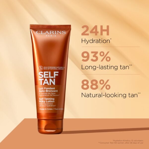 Clarins Self Tanning Milky Lotion | Self Tanner For Face and Body | Natural, Long-Lasting, Streak-Free, Sun-Kissed Glow and 24-Hour Hydration* | Non-Staining | Contains Glycerin - Image 3