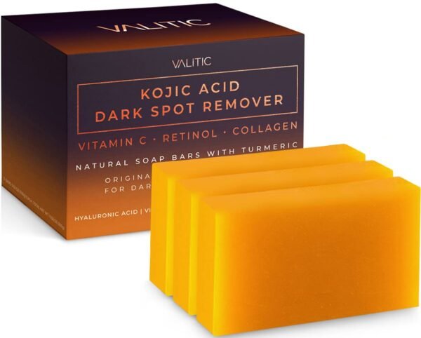 VALITIC Kojic Acid Dark Spot Remover Soap Bars with Vitamin C, Retinol, Collagen, Turmeric - Original Japanese Complex Infused with Hyaluronic Acid, Vitamin E, Shea Butter, Castile Olive Oil (3 Pack) - Image 2