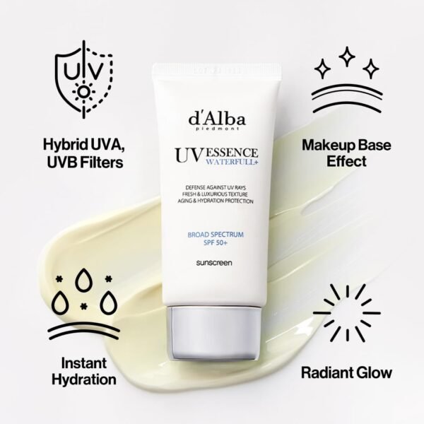 d'alba Piedmont Italian White Truffle Waterfull Essence Sunscreen, Vegan Skincare, Lightweight Sunscreen with BROAD SPECTRUM SPF 50+, Glowy, Safe for all Skin Types, Korean Skin Care (1.69 fl. oz) - Image 7
