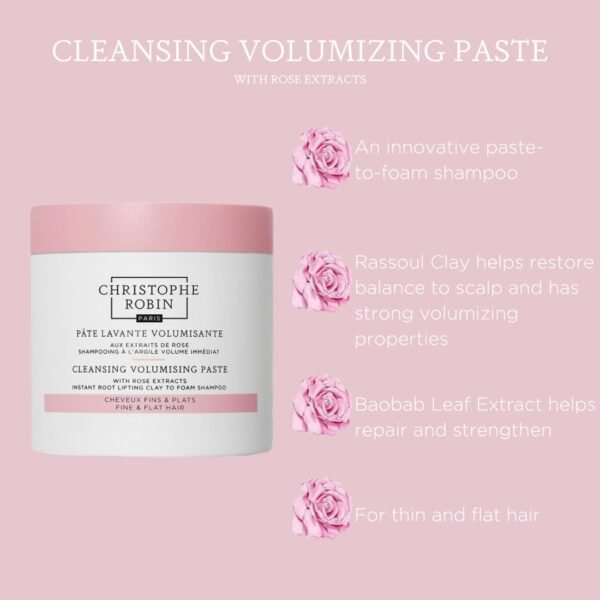 Christophe Robin Cleansing Volumizing Paste Shampoo with Rassoul Clay Rose Extracts Unisex Paste for Fine, Thin, and Flat Hair Color Safe - Travel Size 2.5 fl. oz - Image 6