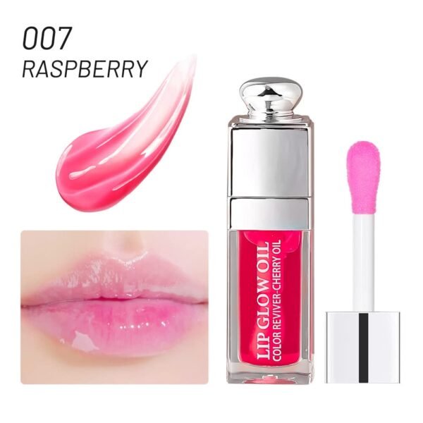 Hydrating Lip Glow Oil, Lip Oil Gloss Transparent Toot Tinted Nourishing Long Lasting Repairing Lightening Lip Lines (RASPBERRY) 0.2 OZ - Image 3