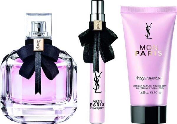 YVES SAINT LAURENT Mon Paris 3 Pcs Gift Set For Women: 3 Oz Eau De Parfum Spray + 0.33 Mini Eau De Parfum Spray + 1.6 Body Lotion - HARD GIFT BOX - Image 2