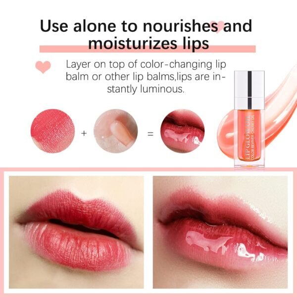 Hydrating Lip Glow Oil, Lip Oil Gloss Transparent Toot Tinted Nourishing Long Lasting Repairing Lightening Lip Lines (RASPBERRY) 0.2 OZ - Image 4