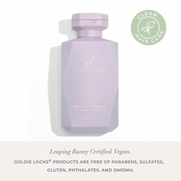 Goldie Locks Brilliant Blonde Purple Shampoo for Blonde, Lightened, Grey Hair & Extensions, Brightens, Tones, Eliminates Brass, Sulfate-Free, Nourishing, Moisturizing, Color Safe, 8.45 Fl Oz Bottle - Image 9