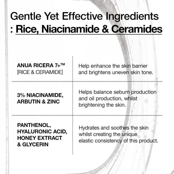 ANUA RICE CERAMIDE 7 HYDRATING BARRIER SERUM, Brightening, Hydrating Serum for Face, Rice, Hyaluronic Acid, Niacinamide, Fragrance-free, Non comodogenic, Glass Skin, Korean Skin Care, 50ml/1.69fl.oz. - Image 5