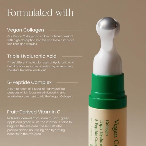 AXIS-Y Vegan Collagen Eye Serum - K Beauty Triple Hyaluronic Acid & Peptide Collagen Serum Improve Skin Elasticity, Reduce Fine Lines & Dark Circles - Vegan Korean Skin Care Eye Cream - 0.33 fl. oz. - Image 3
