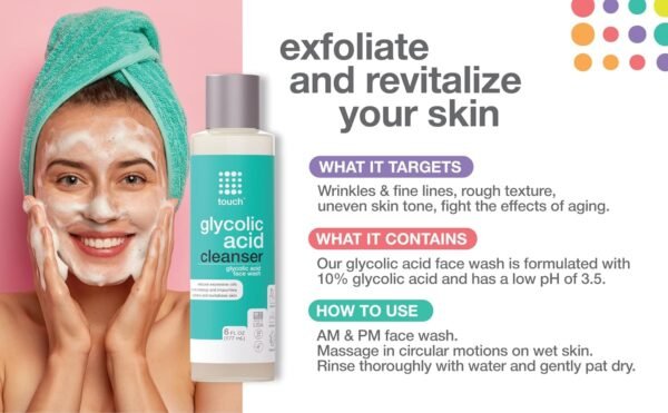 10% Glycolic Acid Face Wash - Exfoliating, Non Drying & Foaming AHA Cleanser - Anti-Aging, Skin Tone & Texture, Wrinkles, Pores, Blackheads - Sulfate Free, Oil Free, & Low PH - 6 oz. - Image 7
