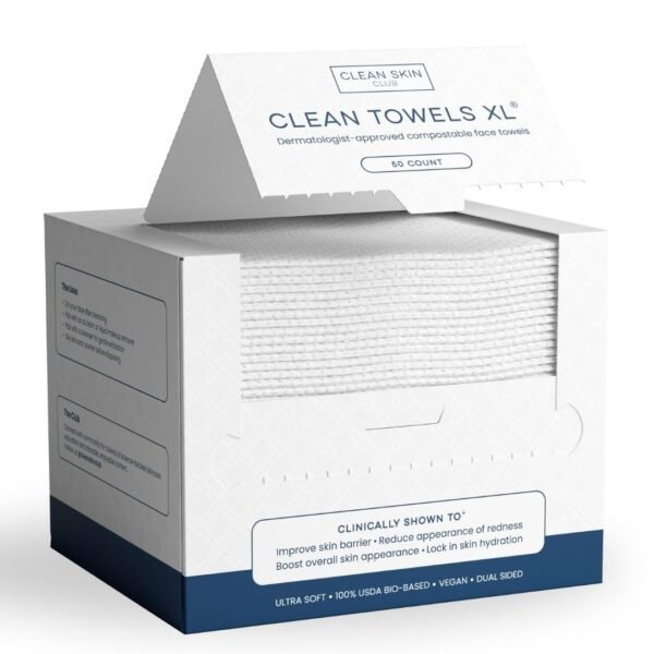 Clean Skin Club Clean Towels XL™, 100% USDA Biobased Face Towel, Disposable Face Towelette, Eczema Association Accepted, Makeup Remover Dry Wipes, Ultra Soft, 50 Ct, 1 Pack - Image 2