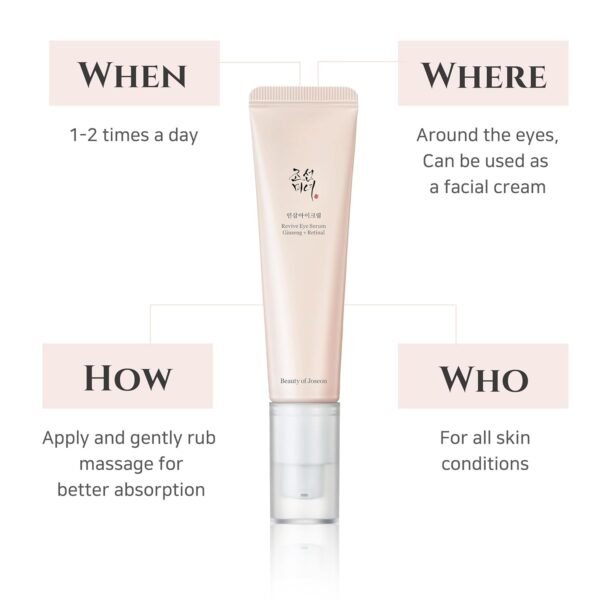 Beauty of Joseon Revive Eye Serum with Retinal Niacinamide Correction for Puffy Eye Bags Fine Lines Dark Circles Wrinkles, Korean Skin Care 30ml, 1 fl.oz - Image 6