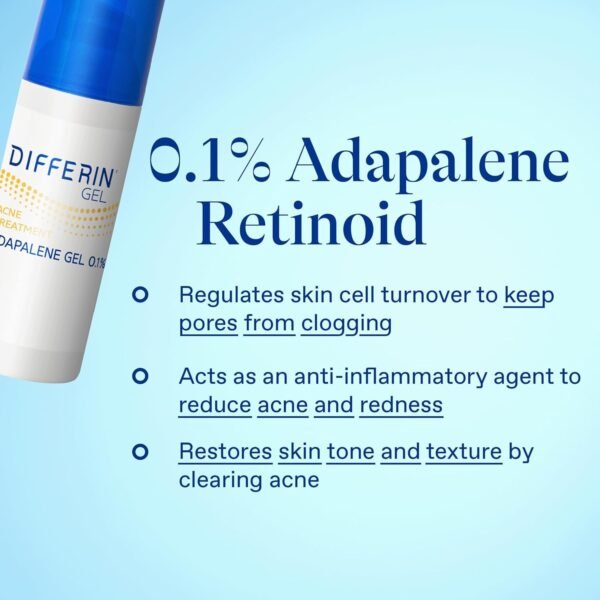 Differin Acne Treatment Gel, 90 Day Supply, Retinoid Treatment for Face with 0.1% Adapalene, Gentle Skin Care for Acne Prone Sensitive Skin, 45g Pump (Packaging May Vary) - Image 7