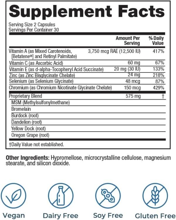 VitaMedica Clear Skin Vitamin Formula | Noncystic Acne Supplement for Skin Clearing | Breakout Treatment for Women and Men | Vitamins A, C, E, Selenium, Chromium, and Zinc for Skin Health | 2 Pack - Image 6