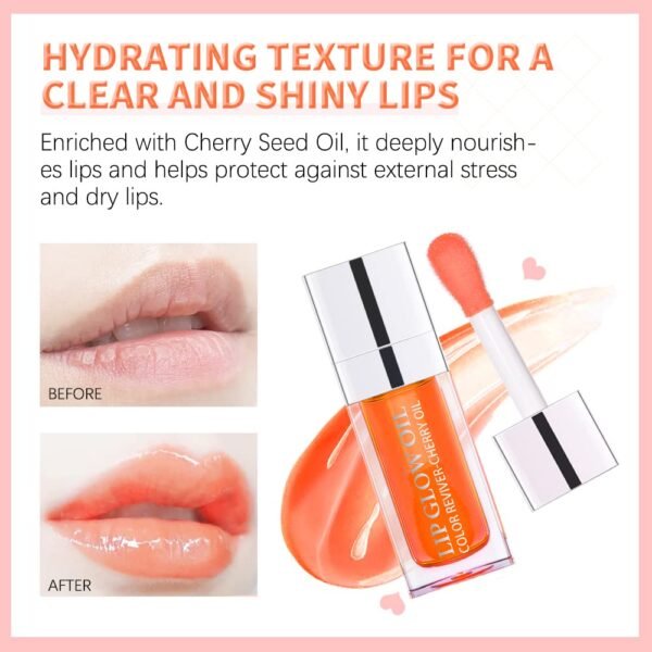 Hydrating Lip Glow Oil, Lip Oil Gloss Transparent Toot Tinted Nourishing Long Lasting Repairing Lightening Lip Lines (RASPBERRY) 0.2 OZ - Image 7