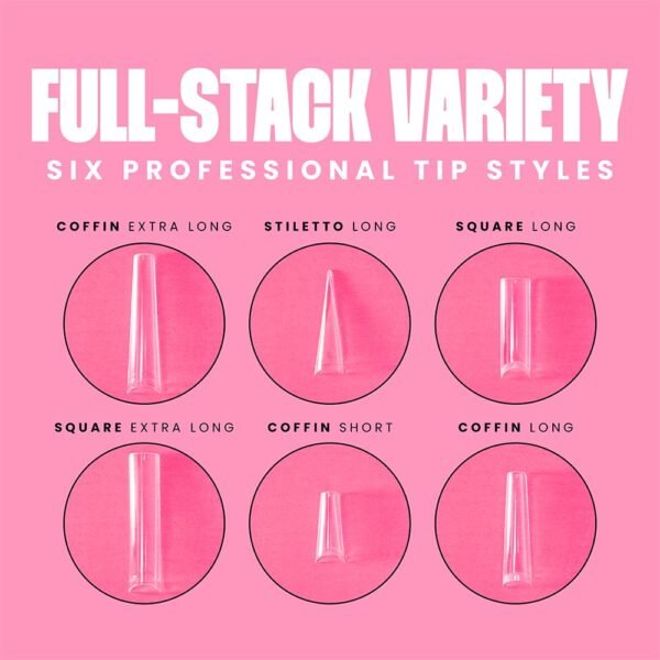 V Beauty Pure Coffin Nail Tips - Coffin, Extra Long, Acrylic Nail and Gel Tips, Curved Extension, Professional Long Flexible Fake Nails with The Perfect C Curve, Half Cover and Clear - 504 pcs - Image 6