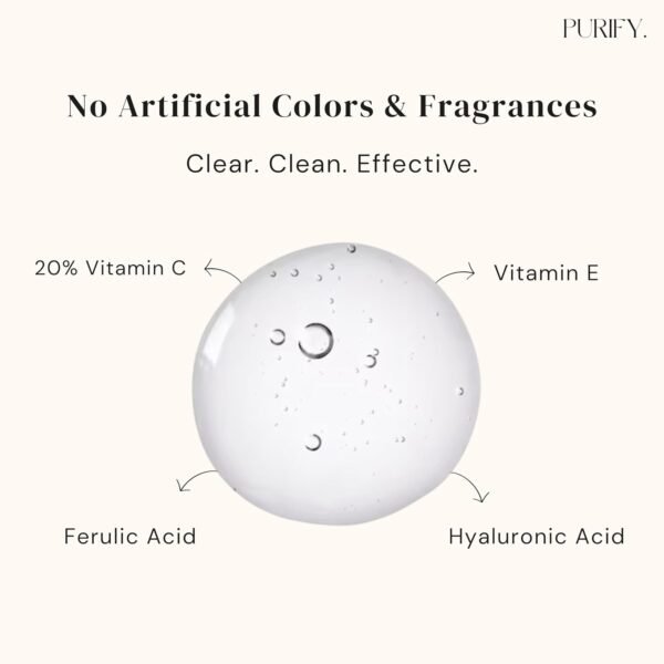 Purify 20% Vitamin C Serum - with Vitamin E & Ferulic Acid - Anti Aging - Brightening Face Serum - Pure Vit C for Dark Spots Correcting, Uneven Skin Tone, Wrinkles, Glow - 1 fl oz. - Image 5