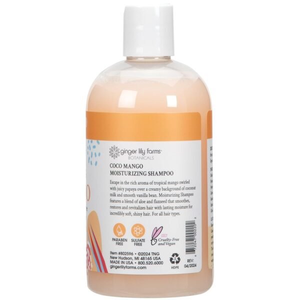 Ginger Lily Farms Botanicals Moisturizing Shampoo for All Hair Types, Coco Mango, 100% Vegan & Cruelty-Free, Coconut Mango Scent, 12 Fl Oz - Image 3