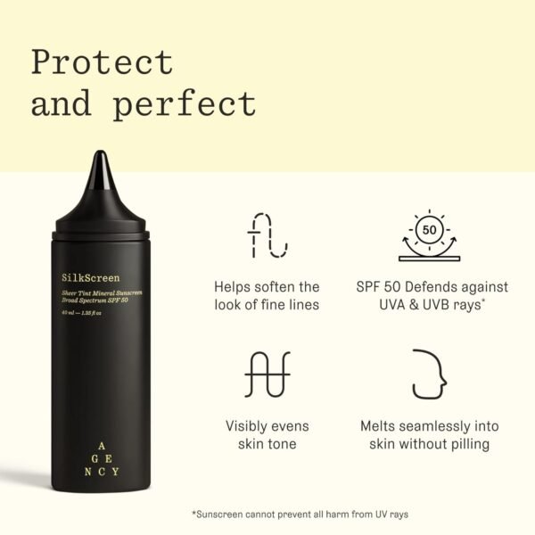 SilkScreen Sheer Tinted SPF 50 Mineral Face Sunscreen, Anti-Aging Hydrating Serum, Visibly Smooths and Enhances Glow, Agency by Curology, Light-Medium - Image 4