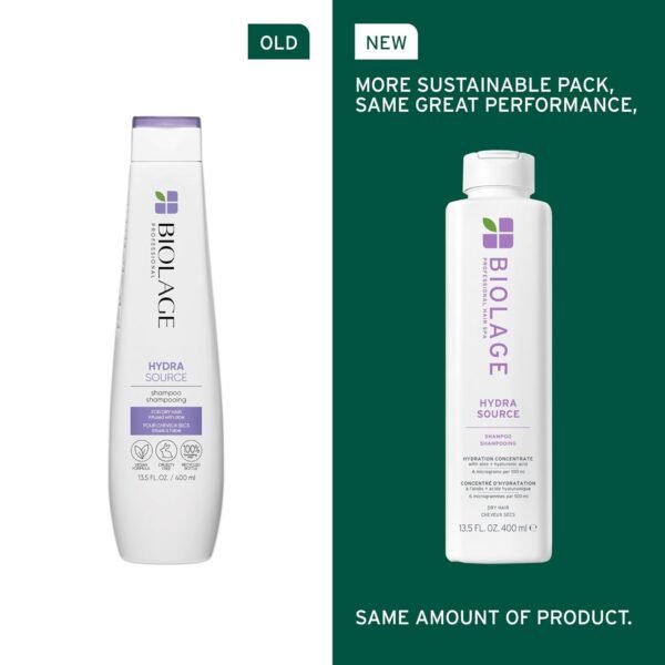 Biolage Hydra Source Shampoo - Softens & Adds Shine, For Dry Hair, Infused with Micro-Filtered Aloe Vera & Fermented Hyaluronic Acid, Vegan & Paraben-Free, Packaging May Vary - Image 3