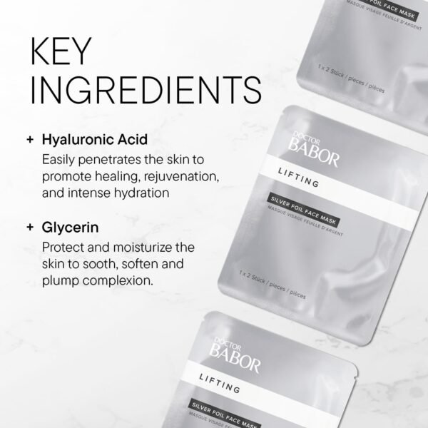 BABOR DOCTOR Lifting RX Silver Foil Mask, Hyaluronic Acid Sheet Mask Collagen Rebuilding and Protection Mask (4 Pack) - Image 4