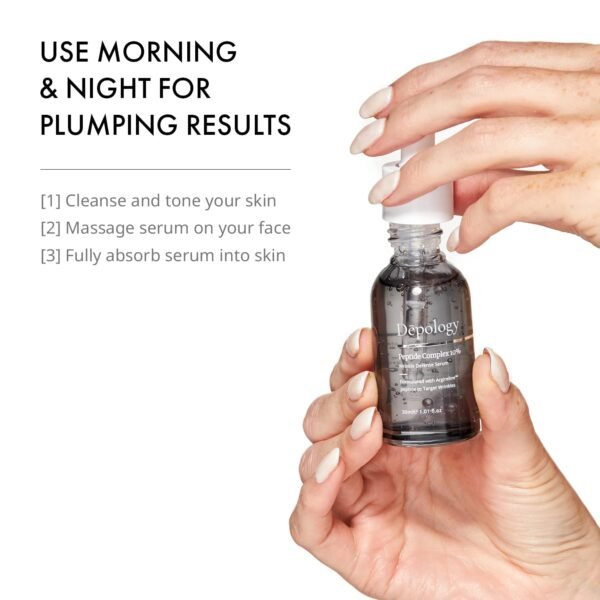 Depology Peptide Complex 10% Wrinkle Defense | Argireline™ Peptide Serum | Hydrating Face Serum Targets Dynamic Wrinkles | Vitamin C & Hyaluronic Acid Serum 1.01 fl oz - Image 7