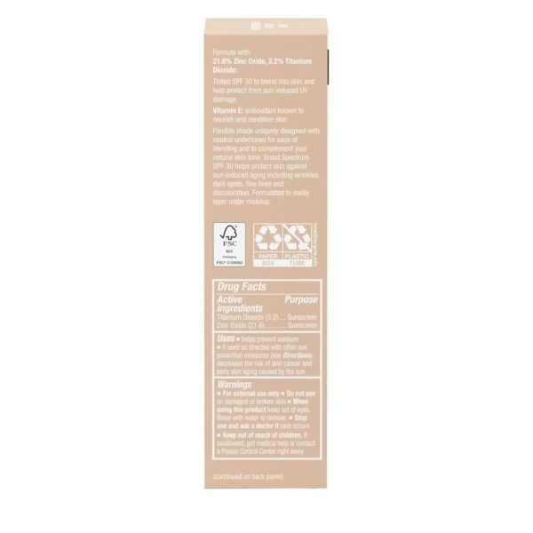 Neutrogena Purescreen+ Tinted Sunscreen for Face with SPF 30, Broad Spectrum Mineral Sunscreen with Zinc Oxide and Vitamin E, Water Resistant, Fragrance Free, Light, 1.1 fl oz - Image 9