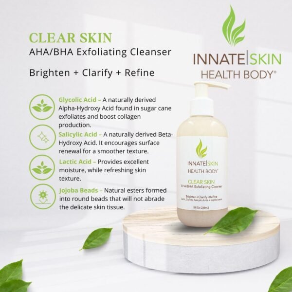 Clear Skin AHA BHA Exfoliating Cleanser Glycolic & Salicylic Acid Cleanser, Jojoba Beads - 8oz Pump - Image 6