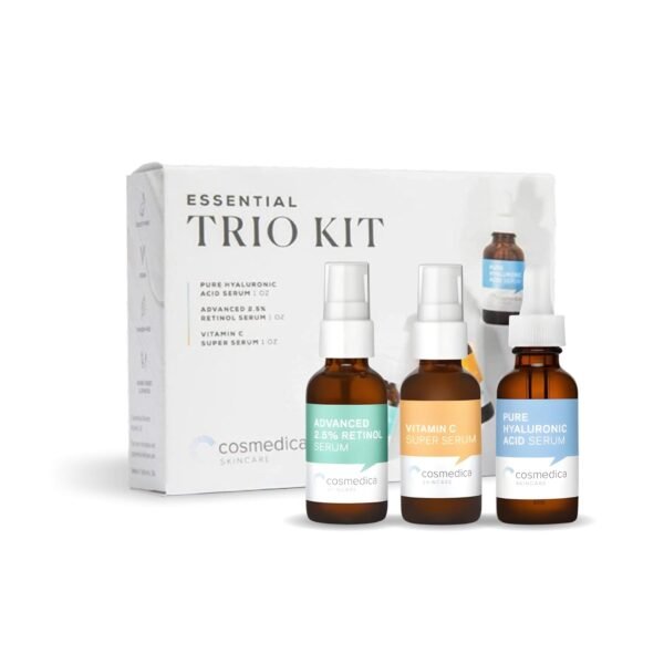 Cosmedica Skincare Facial Serum Trio Set Value for Clear Skin - Vitamin C Super Serum, 2.5% Retinol Serum, Pure Hyaluronic Acid Serum – Vegan, Cruelty-Free Skincare 3 pack - Image 2