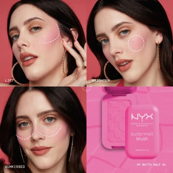 NYX PROFESSIONAL MAKEUP Buttermelt Powder Blush, Fade and Transfer-Resistant Blush, Up to 12HR Make Up Wear, Vegan Formula - Butta With Time - Image 6