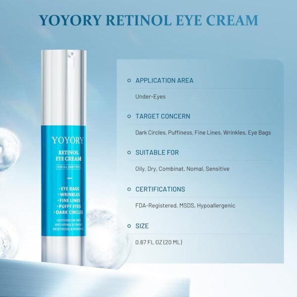 Retinol Under Eye Cream - Eye Cream for Eye Bags, Dark Circles, and Fade Wrinkles, Fine Lines Skin Care Treatment for Women and Men, 20ML blue - Image 3