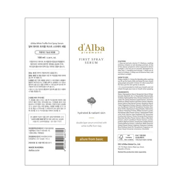 d'alba Piedmont Italian White Truffle First Spray Serum, Vegan Skin Care, Light-weight Face Moisturizer, Glow Serum for Radiant Skin, Non Comedogenic, All In One Mist, Korean Skin Care (3.38 fl oz.) - Image 9