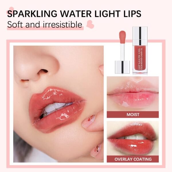 Hydrating Lip Glow Oil, Lip Oil Gloss Transparent Toot Tinted Nourishing Long Lasting Repairing Lightening Lip Lines (RASPBERRY) 0.2 OZ - Image 6