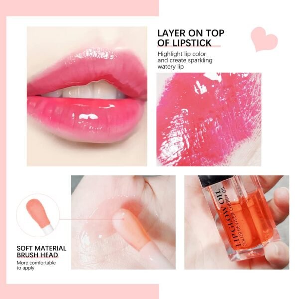 Hydrating Lip Glow Oil, Lip Oil Gloss Transparent Toot Tinted Nourishing Long Lasting Repairing Lightening Lip Lines (RASPBERRY) 0.2 OZ - Image 9