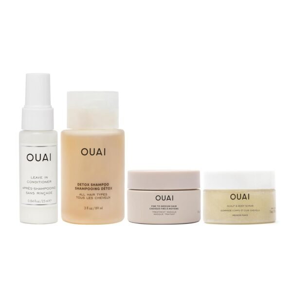 OUAI Travel Kit - Includes Travel Size Leave In Conditioner, Detox Shampoo, Fine to Medium Hair Mask, Scalp & Body Scrub - Travel Size Stocking Stuffers for Women (4 Count) - Image 2