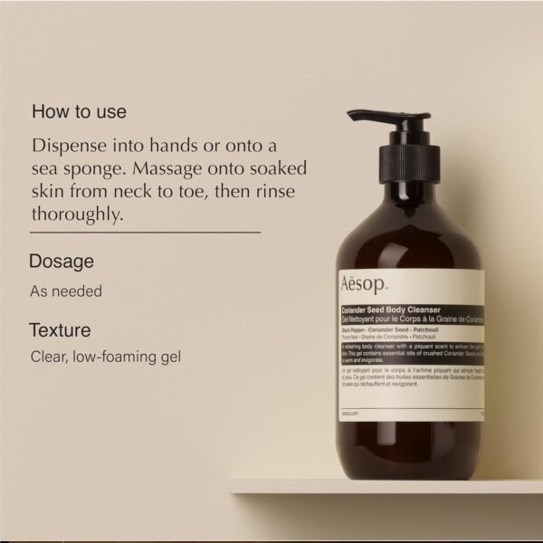 Aesop Coriander Seed Body Cleanser | Refreshing & Invigorating | Spicy, Woody, Warm | 16.9 oz / 500mL - Image 3