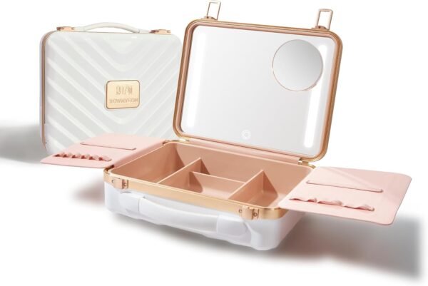 ROWNYEON Travel Makeup Case With Light Up Mirror - Portable Organizer and Train Case for Makeup Artists and Hairstylists with 5x Mirror(White) - Image 2