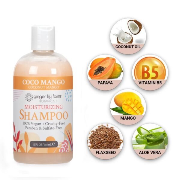 Ginger Lily Farms Botanicals Moisturizing Shampoo for All Hair Types, Coco Mango, 100% Vegan & Cruelty-Free, Coconut Mango Scent, 12 Fl Oz - Image 6