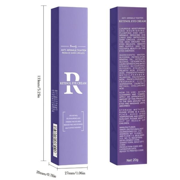 Retinol Eye Cream, Moisturizing Eye Care Daily Anti-Wrinkle Cream with 45% Retinol and 5% Hyaluronic Acid to Smooth and Moisturize Skin, Under Eye Bags, Reduce Dark Circles, Wrinkles (0.7 Ounces) - Image 8