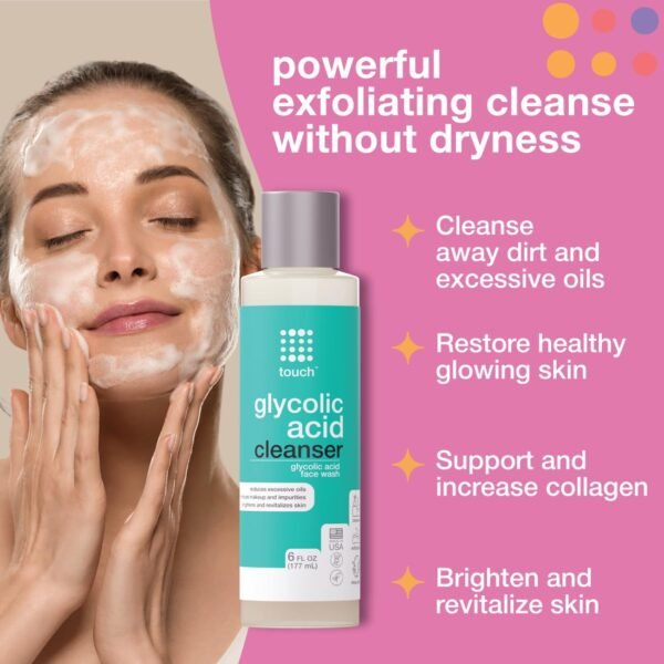 10% Glycolic Acid Face Wash - Exfoliating, Non Drying & Foaming AHA Cleanser - Anti-Aging, Skin Tone & Texture, Wrinkles, Pores, Blackheads - Sulfate Free, Oil Free, & Low PH - 6 oz. - Image 3