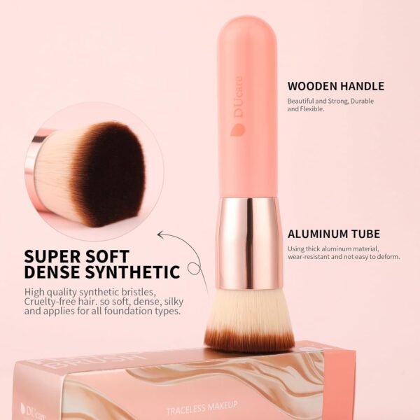 DUcare Flat Top Kabuki Foundation Brush - Premium Makeup Brush for Liquid, Cream, and Powder - Buffing, Blending, and Face,Pink - Image 6