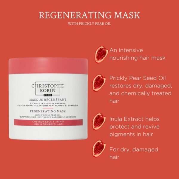 Christophe Robin Regenerating Mask with Prickly Pear Seed Oil for Dry, Damaged and Chemically Treated Hair 8.4 fl. oz - Image 6