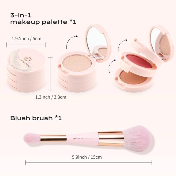 Color Nymph 3 Colors Contour Blush Highlighter Makeup Palette | 3-IN-1 Multi-Colored Shimmer & Matte Long-Lasting Travel-Friendly Make up Kit, Includes Brush & Mirror | Stacked Makeup Design (Purple) - Image 3