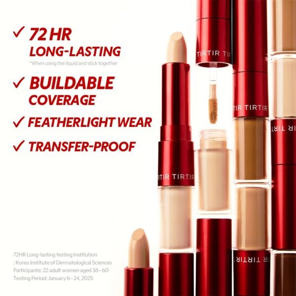 TIRTIR Glide&Hide Blurring Concealer - Creamy texture, Conceals dark circles and wrinkles, Dual formula (liquid tip & balm stick), Long-lasting wear, Korean Makeup, #0.5N, 0.28 Oz - Image 6