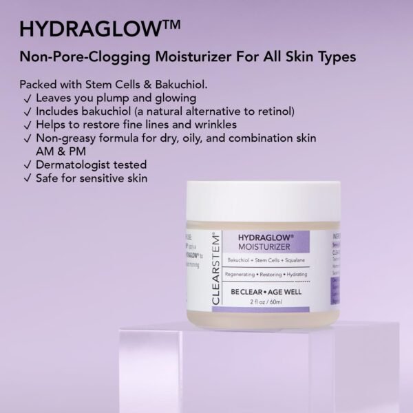 CLEARSTEM - HYDRAGLOW Stem Cell Moisturizer - Bakuchiol + Squalene - Youthful Skin Face Moisturizer - All Skin Types - Facial Skin Care Products - Vegan, Gluten Free, Cruelty Free - 2 fl oz / 60ml - Image 7