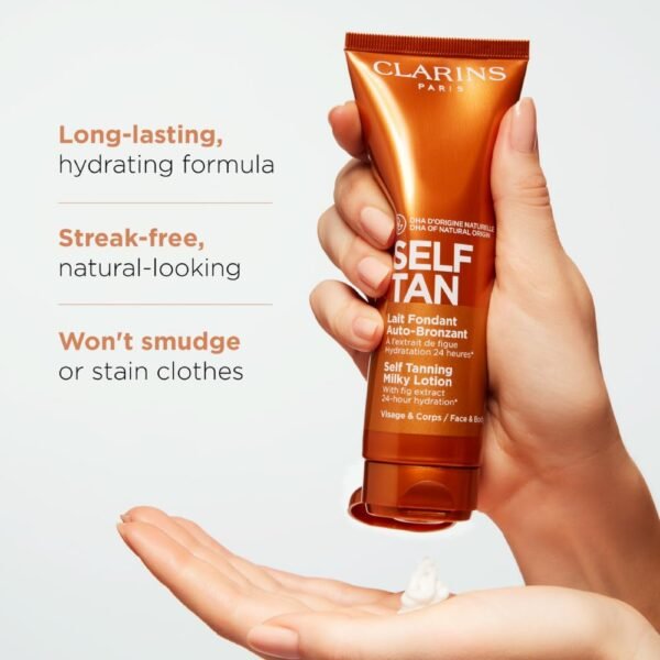 Clarins Self Tanning Milky Lotion | Self Tanner For Face and Body | Natural, Long-Lasting, Streak-Free, Sun-Kissed Glow and 24-Hour Hydration* | Non-Staining | Contains Glycerin - Image 5