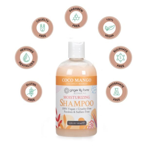 Ginger Lily Farms Botanicals Moisturizing Shampoo for All Hair Types, Coco Mango, 100% Vegan & Cruelty-Free, Coconut Mango Scent, 12 Fl Oz - Image 5