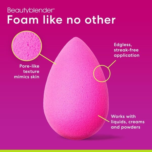 Beautyblender® | Original Pink Beauty Blender Makeup Sponge, Super-Soft Foam Easily Blends Foundations, Powders & Creams, Made in USA, Reusable, Washable, Streak Free Application, Vegan, Cruelty Free - Image 6